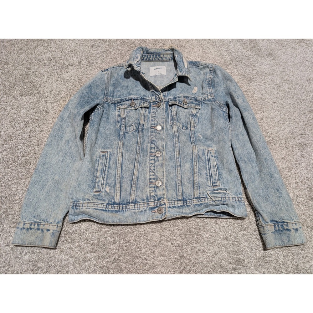 Old Navy Denim Jacket Women S Light Wash Distressed Cotton Trucker Jean Jacket